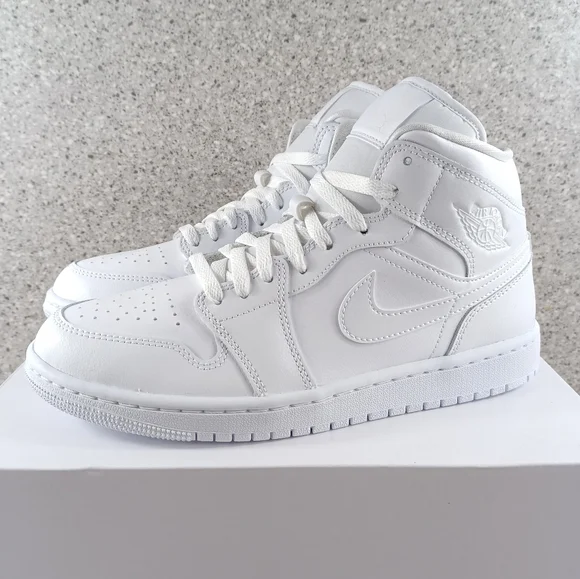 Nike Air Jordan 1 Mid Triple White Sneakers Shoes - Picture 4 of 12
